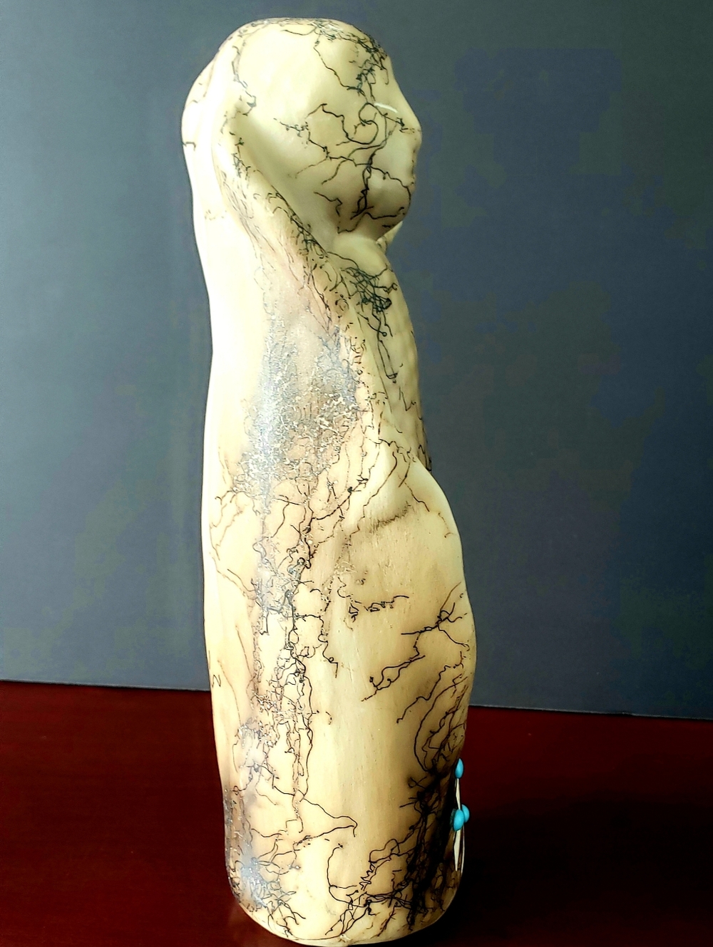 Navajo Horse Hair Pottery,Corn Maiden, Inlaid Turquise Accents, Signed Excellent - Picture 4 of 8